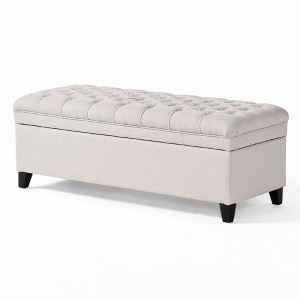 XINGHANZHENXUAN Storage Ottoman with Birch Legs, Fabric Upholstered Bench for Living Room Storage & Seating - 1 of 4