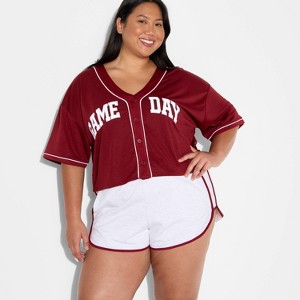Women's Game Day Cropped Elbow Sleeve V-Neck Athletic Jersey - Wild Fable™ - 1 of 3