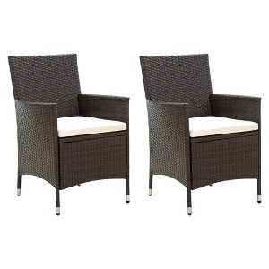 vidaXL Patio Chairs with Cushions 2 pcs Poly Rattan Brown - 1 of 4