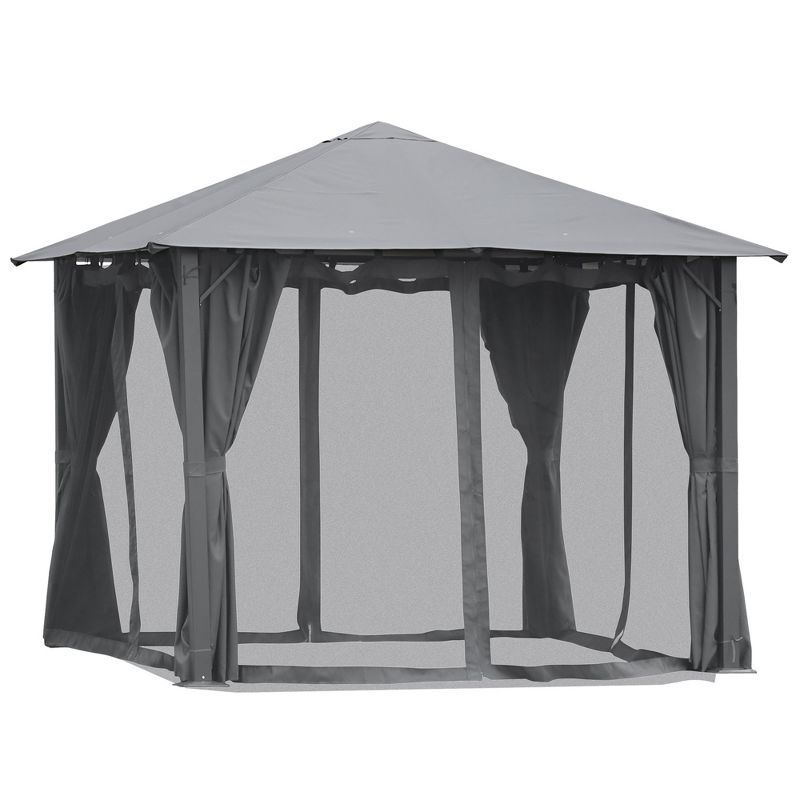 Outsunny 9.7' x 9.7' Patio Gazebo Tent, Canopy with Sidewalls, Zipper Netting Screen, Privacy Curtains, Black, 4 of 7