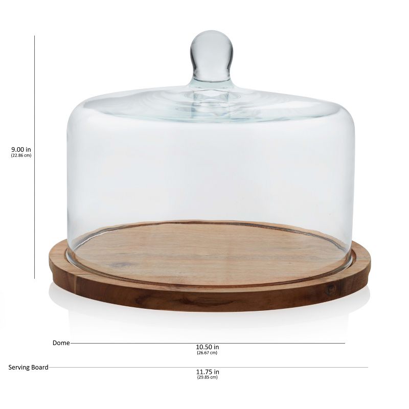 Libbey Acaciawood Flat Round Wood Server Cake Stand with Glass Dome, 5 of 11