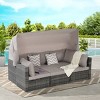 Outdoor 5 Pcs Furniture Set, Patio Wicker Daybed Set with Retractable Canopy, Sofa Set with Cushions and Storable Side Table-Coolbibila - 2 of 4