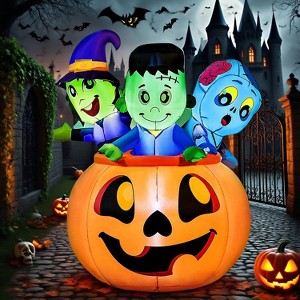 Joyfy 5 FT Tall Halloween Inflatables Outdoor Decorations, Inflatable Witch and Zombie on Pumpkin with LEDs for Halloween Party Yard Lawn Garden Decor - 1 of 4