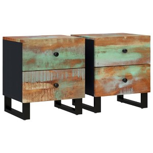 vidaXL Bedside Cabinet Set of 2 Multicolor Wood Tones with Black Frame - 1 of 4