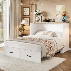 Queen Size Murphy Bed with 1 Large Storage Drawer and Charging Station - 1 of 4