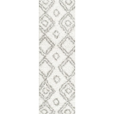Nuloom Iola Geometric Shag Area Rug, Runner 2' 6" x 6', White