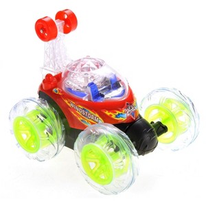 JuzToys Twist and Turn RC Stunt Car, Rechargeable Remote Control Car with LED Lights and Music – Red - 1 of 4