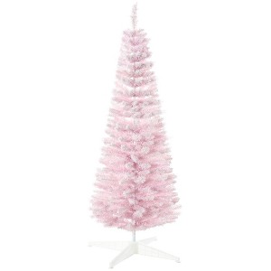 NAYSAYE 5ft Unlit Artificial Pencil Christmas Tree with Realistic Branch Tips and Plastic Stand for Indoor Holiday Decor, Pink, 21.3"*21.3"*59" - 1 of 4