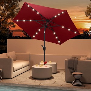 Costway 7.5 ft Solar Powered Patio Umbrella with LED Lights Push Button Tilt Crank Handle Beige/Gray/Navy/Black/Brown/Red - 1 of 4