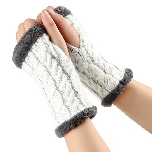 HTUTWOO Winter Fingerless Gloves, Knitting Warm Gloves with Faux Fur Wrist for Typing and Writing, Perfect for Men Women - 1 of 4