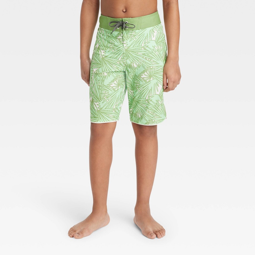 Photos - Swimwear Boys' Palm Printed Swim Trunks - art class™ Green 12 Husky