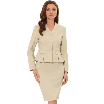 Allegra K Women's Long Sleeve Blazer And Pencil Skirt Suit Set 2 Pcs :  Target