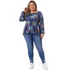 Women's Plus Size Floral Tie Keyhole Neck Long Sleeve Casual Peplum Blouse - Agnes Orinda - 3 of 4