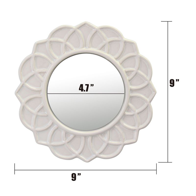 Round Ceramic Floral Wall Hanging Mirror White - Stonebriar Collection, 3 of 7