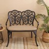 Outdoor Garden Bench with Floral Backrest Patio Park Bench with Cushion Decorative Metal Seating for Porch Lawn or Yard Outdoor Furniture-The Pop Home - 2 of 4