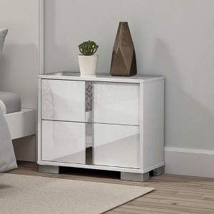 Royal Hampton Nightstand, Glossy White Wood with UV Finish, 2 Drawers, 24 Inch - 1 of 4