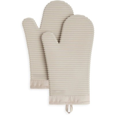 BRINJOY Ribbed Soft Silicone Oven Mitts, Set of Two, 7.5" x 13"