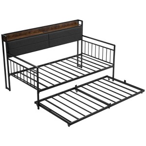 VEVOR Twin Size Daybed Frame, Day Bed with Trundle, Heavy Duty Metal Platform Bed Frame with Charging Station, Twin Daybed, Black - 1 of 4