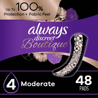 Image of Always Discreet Boutique Incontinence and Postpartum Incontinence Pads - Moderate Absorbency - Regular Length - 48ct