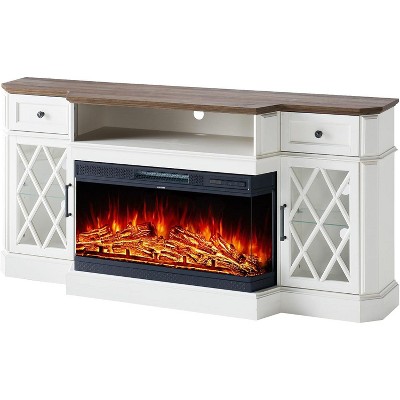 70" Bevel Farmhouse TV Stand with 36" 3-Sided Glass Fireplace