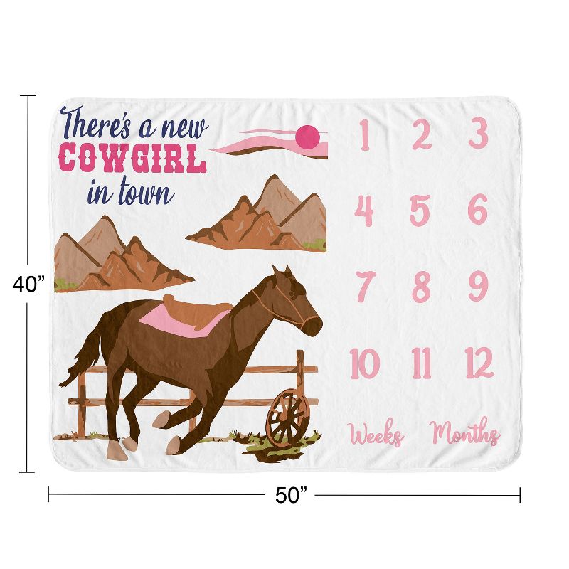 Sweet Jojo Designs Girl Baby Milestone Blanket Western Cowgirl Pink Brown and Beige, 4 of 7