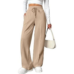 Pinspark Wide Leg Sweatpants Women High Waisted Baggy Sweat Pants Elastic Elevated Seams Loose Active Pants with Pockets - 1 of 4