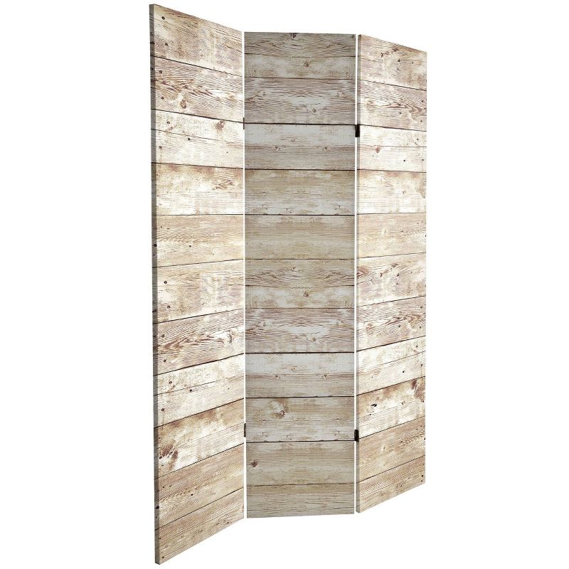 6&#34; Double Sided Pale Wood Pattern Canvas Room Divider Brown - Oriental Furniture, 5 of 10