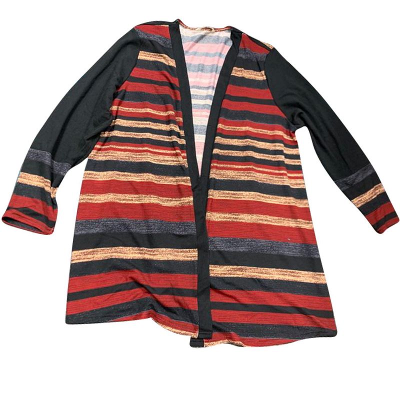 Agnes Orinda Women's Plus Size Long Open Front Striped Sweater Knit Cardigans, 1 of 6
