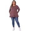 Women's Plus Size Ruffled Hem Crew Neck Long Sleeve Flowy Casual Tunic Tops with Pockets - Agnes Orinda - 3 of 4
