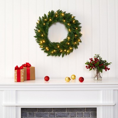 24" Green Pine Artificial Christmas Wreath with Clear LED Lights