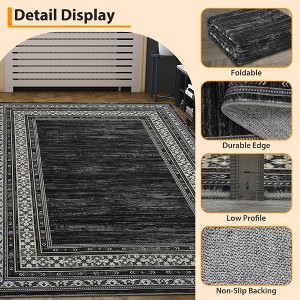 Washable Area Rug Modern Geometric Bordered Rug Low Pile Non Slip Floor Carpet, Soft Non Shedding Thin Rug, Distressed Rug for Bedroom Living Room - 1 of 4