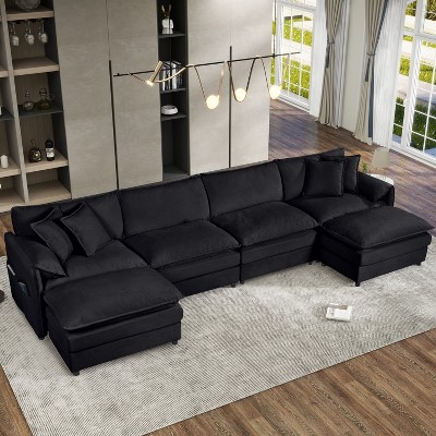 DOMETOUE Modular Sectional Sofa, Oversized Deep Seat U Shaped Couch Set for Living Room, 4-Seater Chenille Cloud Couches with 2 Movable Ottomans