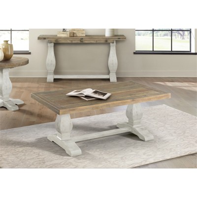 Napa 50" White and Natural Wood Pedestal Coffee Table