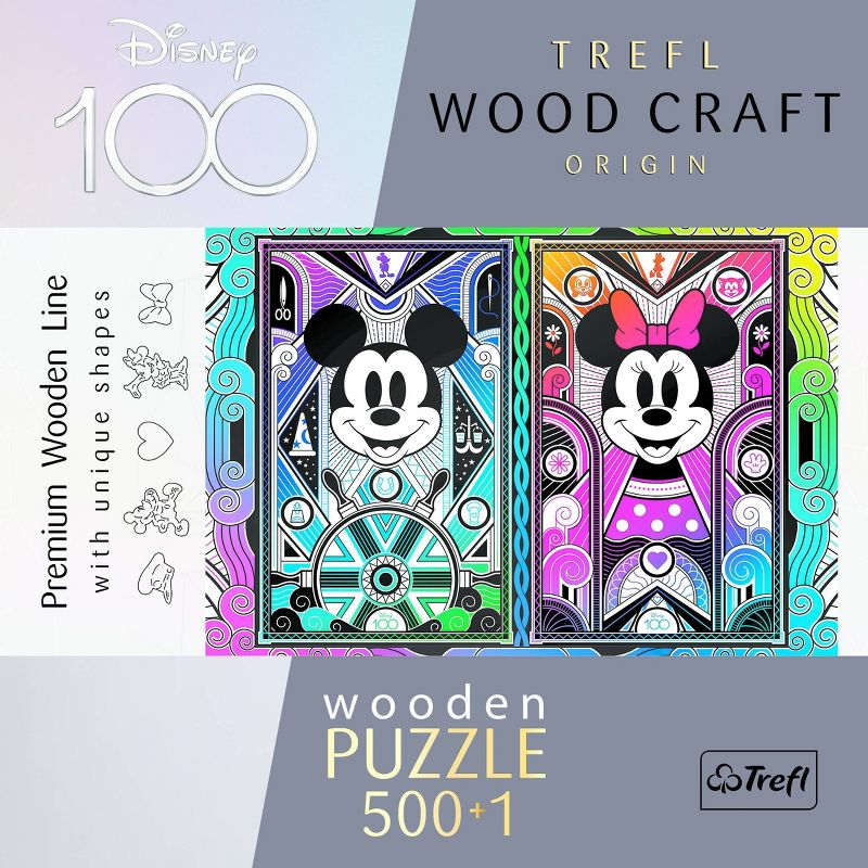 Trefl Mickey and Minnie Mouse Special Edition Woodcraft Jigsaw Puzzle - 501pc: Wooden, Irregular Shapes, Decorative Patterns, 1 of 8