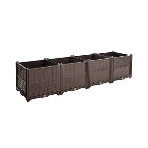 Indoor and outdoor rectangular plastic planting box; planting kit for fresh vegetables, herbs, flowers, and succulents; brown - 1 of 1
