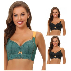 Allegra K Women's Wide Straps High Back Padded Lace Push Up Full Coverage Bralettes 3 Packs - 1 of 4