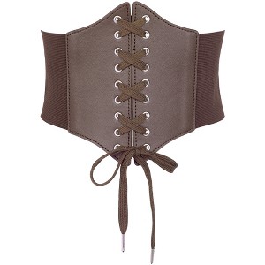 INSPIRE CHIC Women's Elastic Wide Corset Vintage Lace-up Tied Cinch Waspie Waist Belts 1Pc - 1 of 4