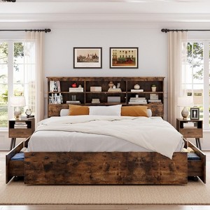 Bed Frame Storage Bed - Four Drawer Bed, Iron Wood Bed, Full Size Bed, Bed with Storage Drawers, Space Saving Bed - 1 of 4