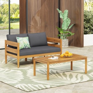 Christopher Knight Home Jacinda Ourdoor Rustic Upholstered Loveseat and Coffee Table with Slat Paneling - 1 of 4