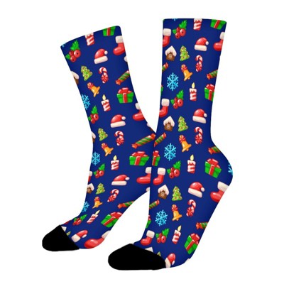 Christmas Holidays Festive Pattern Women Printed Crew Socks Funny Funky Socks Soft Polyester Novelty Gifts for Artists Men