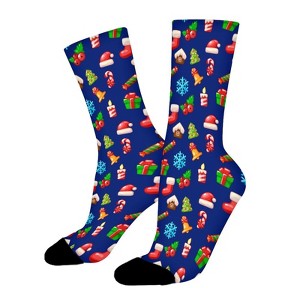 Christmas Holidays Festive Pattern Women Printed Crew Socks Funny Funky Socks Soft Polyester Novelty Gifts for Artists Men - 1 of 1