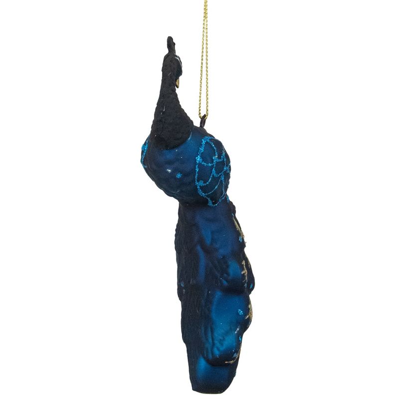 Northlight 6" Blue Glittered Peacock Glass Christmas Ornament, 5 of 6
