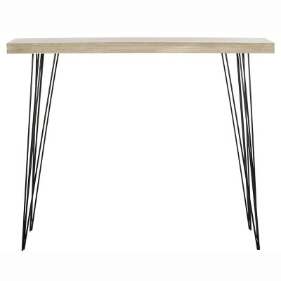 Transitional Lali Light Brown Wood & Metal Console Table with Storage