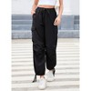 MISSKY Womens Parachute Cargo Pants with Pockets Drawstring Hiking Pants Lightweight Low Waist Baggy Joggers - 2 of 4
