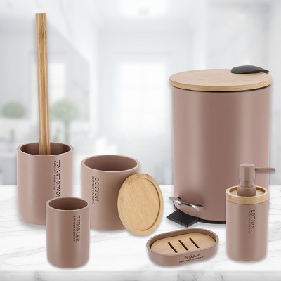 Evideco French Home Goods Bathroom Accessories with Natural Accents, Modern 6-piece Set