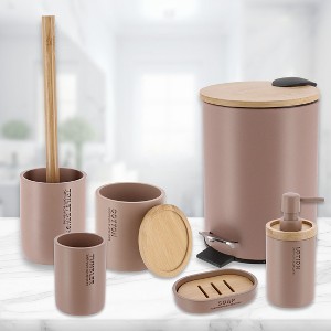 Evideco French Home Goods Bathroom Accessories with Natural Accents, Modern 6-piece Set - 1 of 4