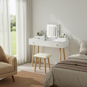 FONTOI 31.8"W/39.3"W Makeup Vanity Table Desk with Mirror Flip Top Design with Drawers and Cabinet for Bedroom Dressing Room, White - 1 of 4