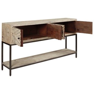 Roanley Distressed White and Black Metal Console Table with Storage