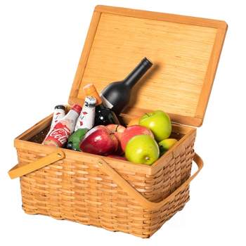 Vintiquewise Woodchip Picnic Storage Basket with Cover and Movable Handles