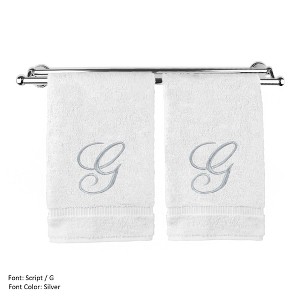 BC BARE COTTON Monogrammed Hand Towel, 100% Turkish Cotton - Set of 2 - White - Silver Script - 1 of 1